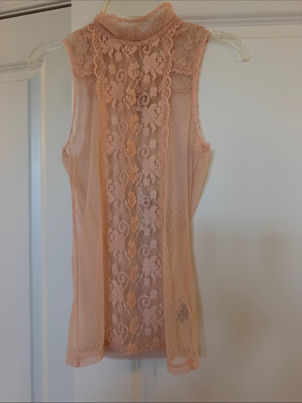 Guess Pink Lace Sheer Mock Neck Top